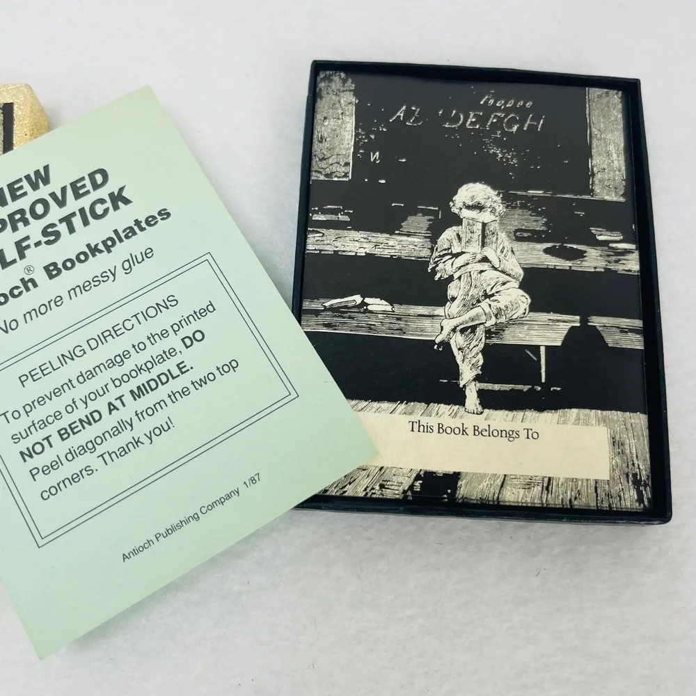 Vintage Antioch Bookplates Child Reading Black White Self Adhesive Labels 1987